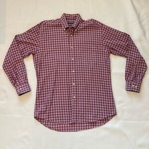 Turtleson Men Long Sleeve Button Down Collared Shirt Size L Red Gray Gingham EUC